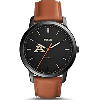 Men's Fossil  Black Akron Zips Minimalist Slim Light Brown Leather Watch