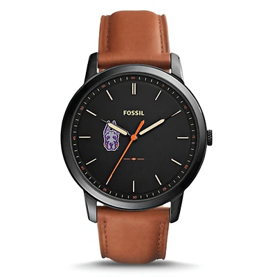 Men's Fossil  Black UAlbany Great Danes Minimalist Slim Light Brown Leather Watch