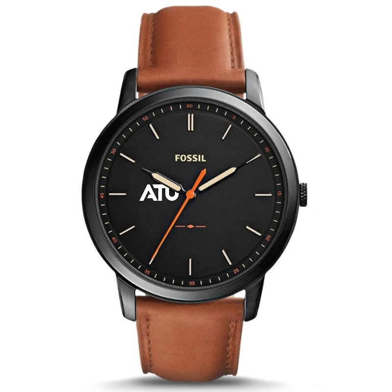Men's Fossil  Black Arkansas Tech Wonder Boys Minimalist Slim Light Brown Leather Watch