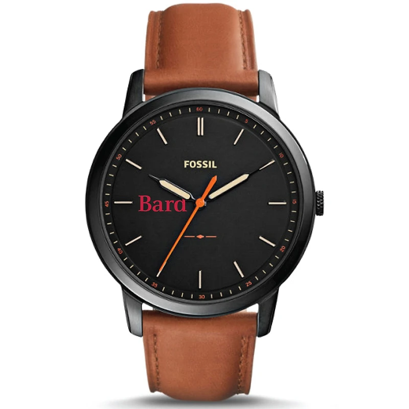 Men's Fossil  Black Bard College Raptors Minimalist Slim Light Brown Leather Watch