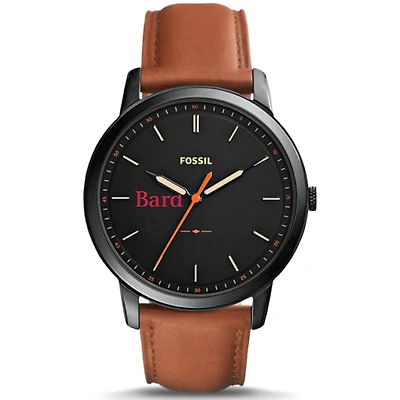 Men's Fossil  Black Bard College Raptors Minimalist Slim Light Brown Leather Watch