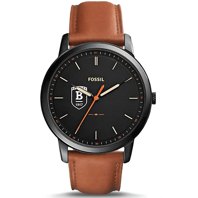 Men's Fossil  Black Bentley Falcons Minimalist Slim Light Brown Leather Watch