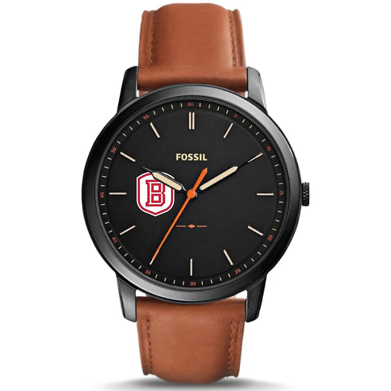 Men's Fossil  Black Bradley Braves Minimalist Slim Light Brown Leather Watch