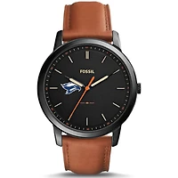 Men's Fossil  Black Broward Seahawks Minimalist Slim Light Brown Leather Watch