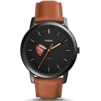 Men's Fossil  Black Cal State Stanislaus Warriors Minimalist Slim Light Brown Leather Watch