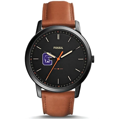 Men's Fossil  Black Capital University Comets Minimalist Slim Light Brown Leather Watch