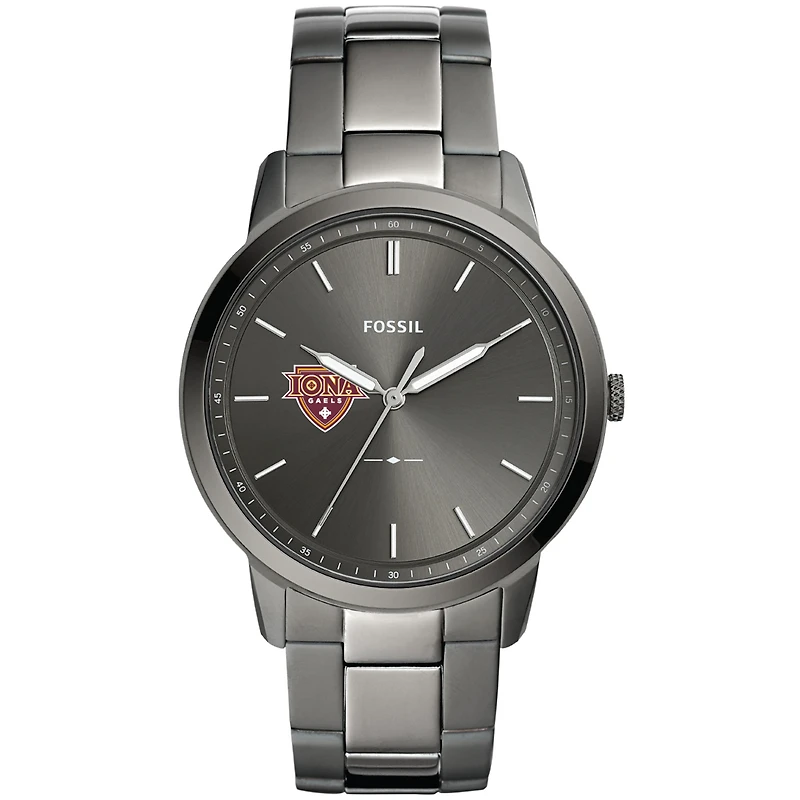 Men's Fossil Gray Iona University Gaels Minimalist Three-Hand Smoke Watch