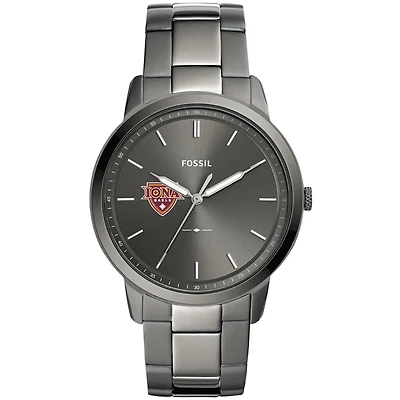 Men's Fossil Gray Iona University Gaels Minimalist Three-Hand Smoke Watch