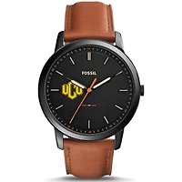 Men's Fossil  Black Central Oklahoma Bronchos Minimalist Slim Light Brown Leather Watch