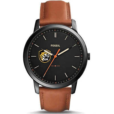 Men's Fossil  Black Colorado College Tigers Minimalist Slim Light Brown Leather Watch