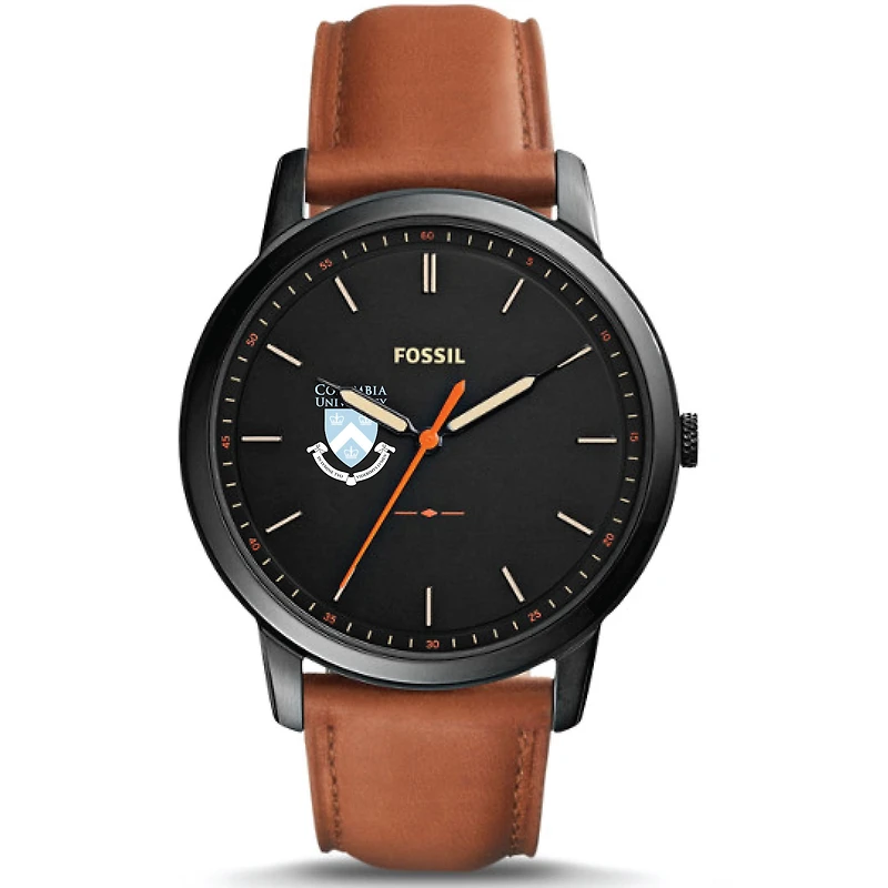 Men's Fossil  Black Columbia University Minimalist Slim Light Brown Leather Watch
