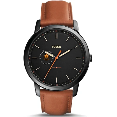 Men's Fossil  Black Culinary Institute of America Steels Minimalist Slim Light Brown Leather Watch