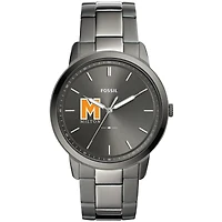 Men's Fossil  Gray Milton Academy Mustangs Minimalist Three-Hand Smoke Watch
