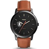 Men's Fossil  Black Eastern Connecticut State Warriors Minimalist Slim Light Brown Leather Watch
