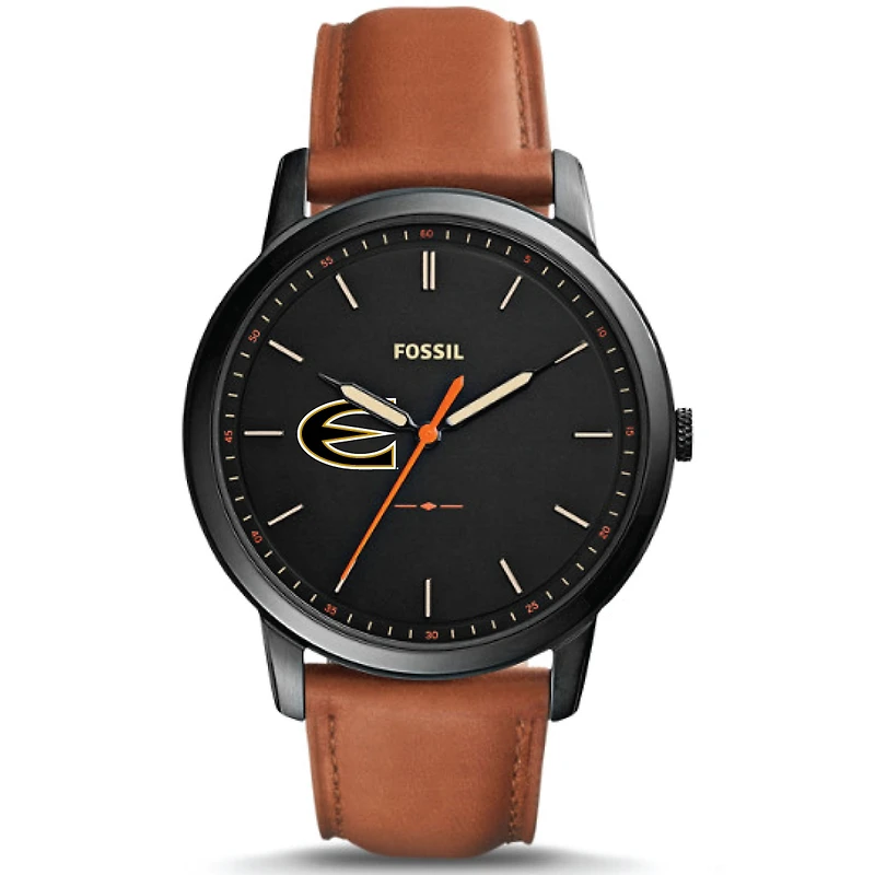 Men's Fossil Black Emporia State Hornets Minimalist Slim Light Brown Leather Watch