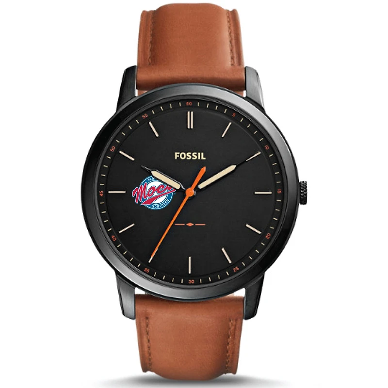 Men's Fossil Black Florida Southern Mocs Minimalist Slim Light Brown Leather Watch