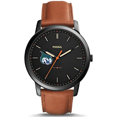 Men's Fossil  Black Georgia College Bobcats Minimalist Slim Light Brown Leather Watch