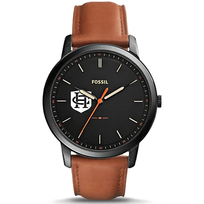 Men's Fossil  Black Hanover Panthers Minimalist Slim Light Brown Leather Watch