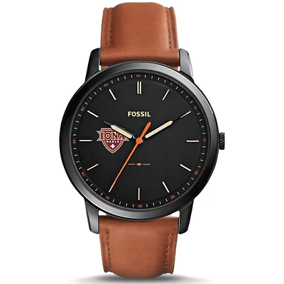 Men's Fossil  Black Iona University Gaels Minimalist Slim Light Brown Leather Watch