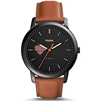 Men's Fossil  Black Iona University Gaels Minimalist Slim Light Brown Leather Watch