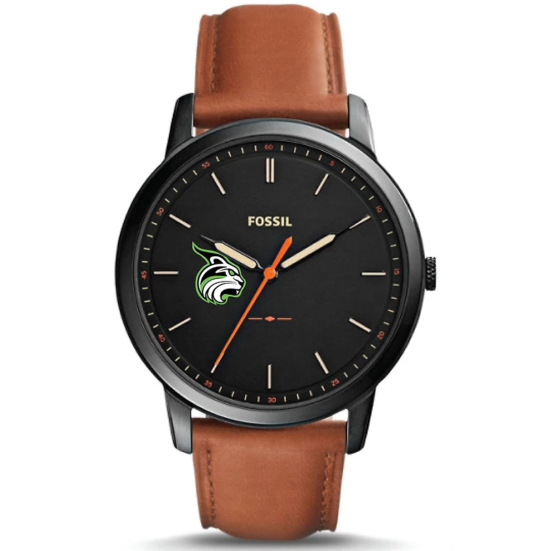 Men's Fossil Black Lesley Lynx Minimalist Slim Light Brown Leather Watch