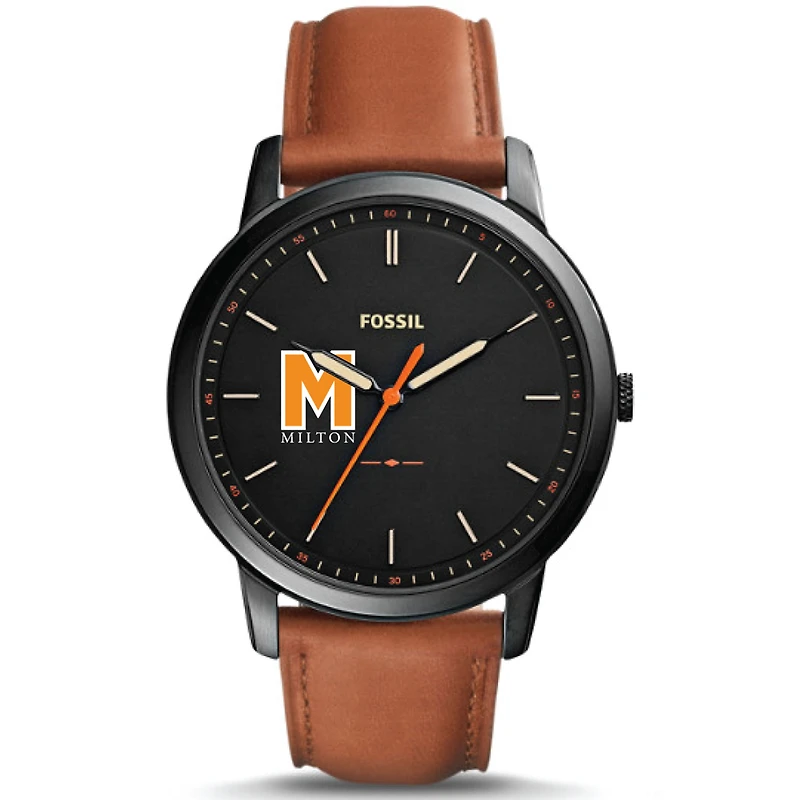 Men's Fossil  Black Milton Academy Mustangs Minimalist Slim Light Brown Leather Watch