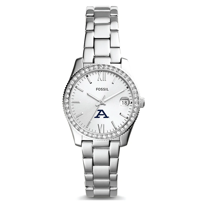 Women's Fossil Silver Akron Zips Scarlette Mini Three-Hand Date Watch