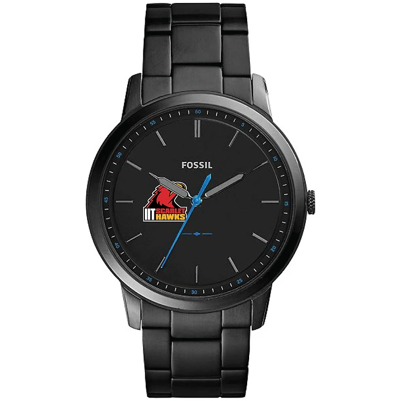 Men's Fossil  Black Illinois Tech Scarlet Hawks Minimalist Slim Stainless Steel Watch