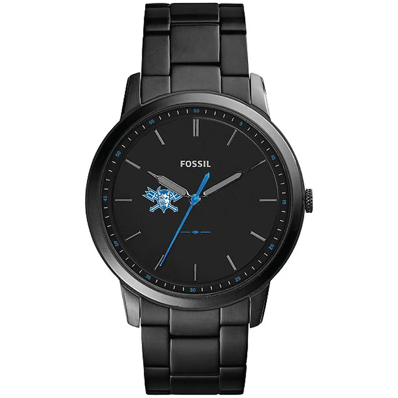 Men's Fossil Black Lawrence Technological University Blue Devils Minimalist Slim Stainless Steel Watch