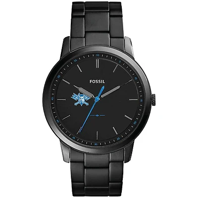 Men's Fossil Black Lawrence Technological University Blue Devils Minimalist Slim Stainless Steel Watch