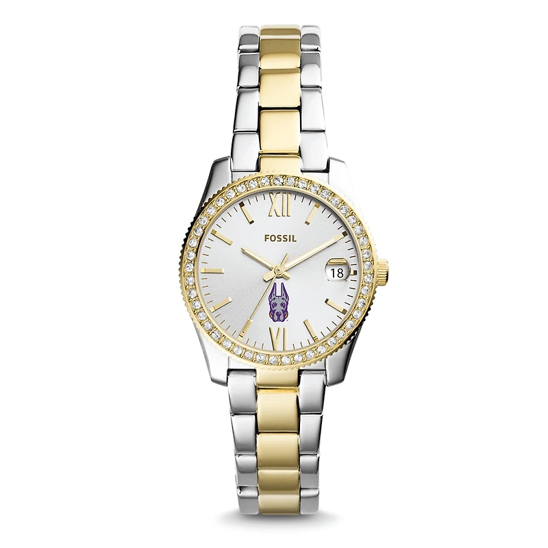 Women's Fossil  Silver/Gold UAlbany Great Danes Scarlette Mini Two-Tone Stainless Steel Watch