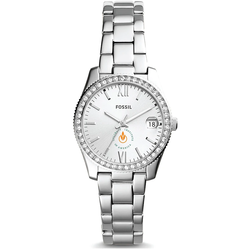 Women's Fossil Silver Culinary Institute of America Steels Scarlette Mini Three-Hand Date Watch