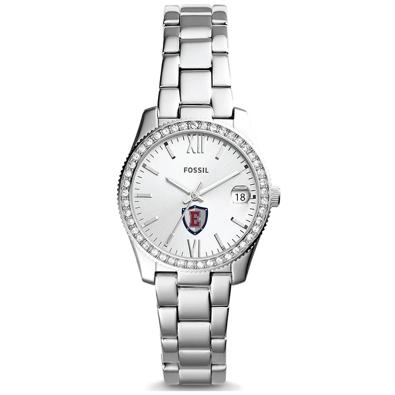 Women's Fossil Silver Eastern Connecticut State Warriors Scarlette Mini Three-Hand Date Watch