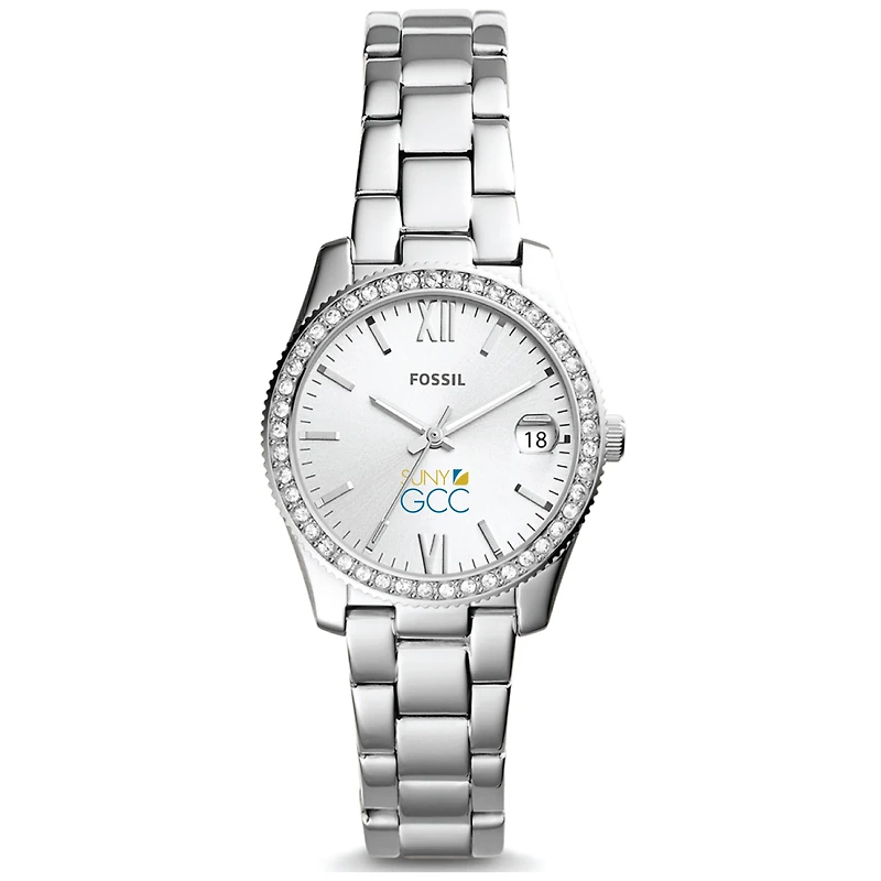 Women's Fossil Silver SUNY Genesee Community College Scarlette Mini Three-Hand Date Watch