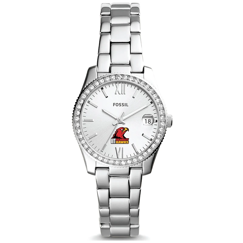 Women's Fossil Silver Illinois Tech Scarlet Hawks Scarlette Mini Three-Hand Date Watch