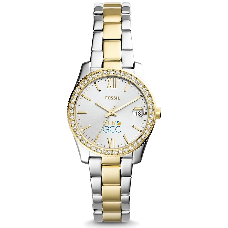 Women's Fossil Silver/Gold SUNY Genesee Community College Scarlette Mini Two-Tone Stainless Steel Watch