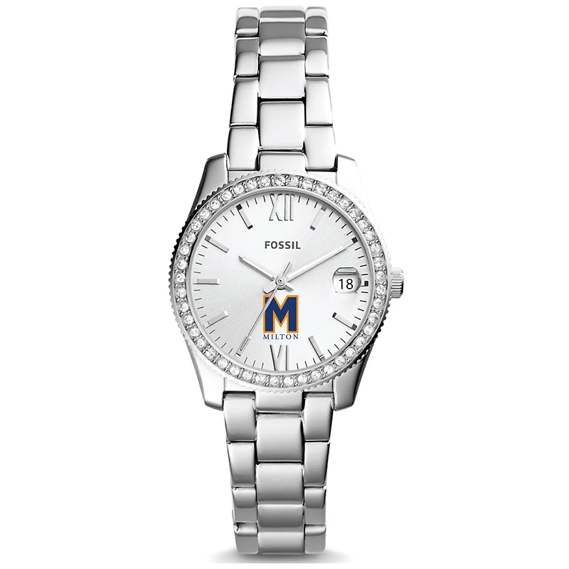Women's Fossil Silver Milton Academy Mustangs Scarlette Mini Three-Hand Date Watch