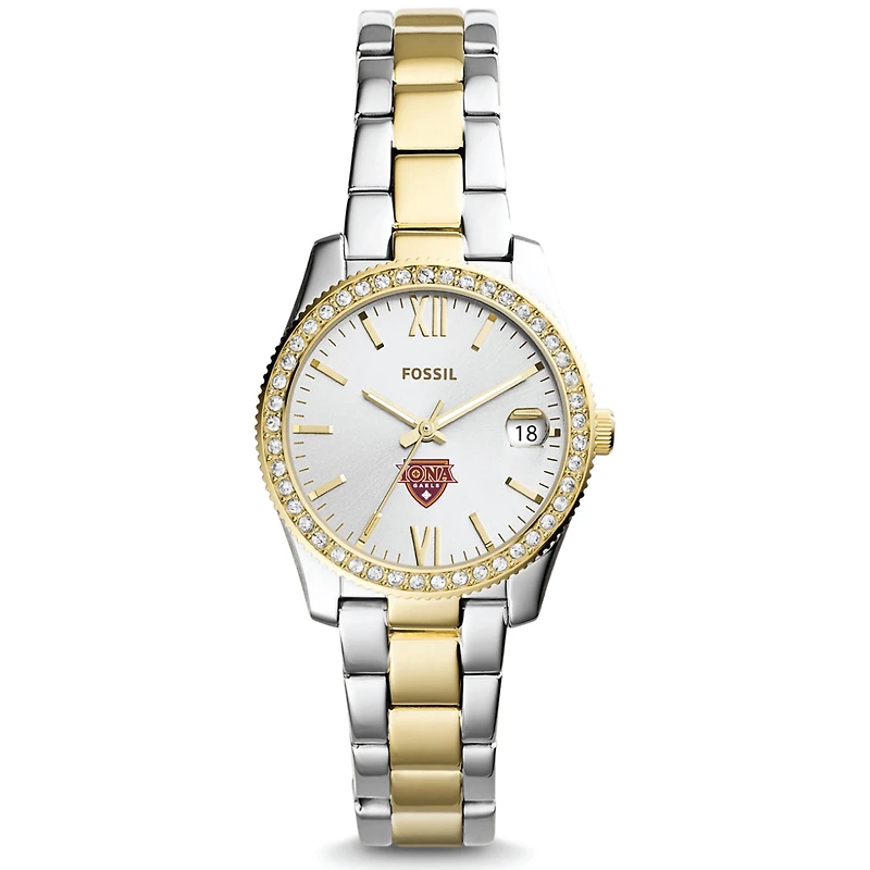 Women's Fossil Silver/Gold Iona University Gaels Scarlette Mini Two-Tone Stainless Steel Watch