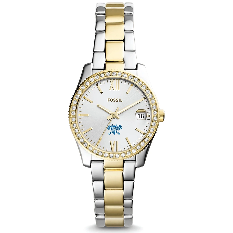 Women's Fossil Silver/Gold Lawrence Technological University Blue Devils Scarlette Mini Two-Tone Stainless Steel Watch