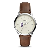 Men's Fossil  Silver UAlbany Great Danes The Minimalist Brown Leather Watch