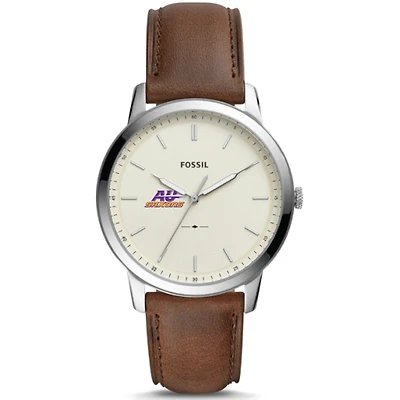 Men's Fossil Silver Alfred University Saxons The Minimalist Brown Leather Watch