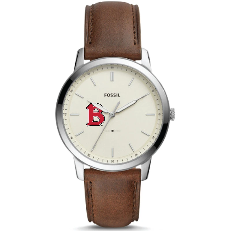 Men's Fossil Silver Benedictine Eagles The Minimalist Brown Leather Watch