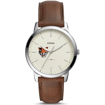 Men's Fossil Silver Buffalo State Bengals The Minimalist Brown Leather Watch