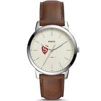 Men's Fossil  Silver Cal State Stanislaus Warriors The Minimalist Brown Leather Watch