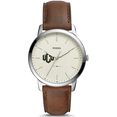 Men's Fossil Silver Central Oklahoma Bronchos The Minimalist Brown Leather Watch