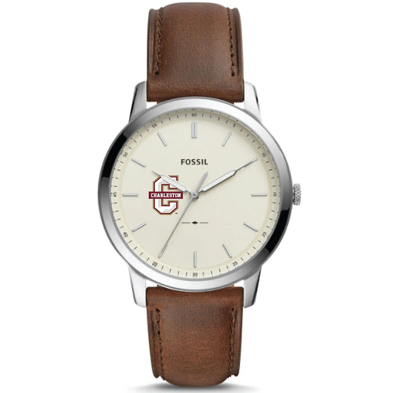Men's Fossil Silver Charleston Cougars The Minimalist Brown Leather Watch