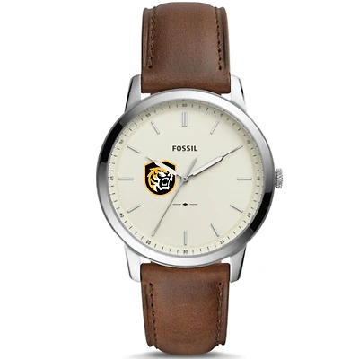 Men's Fossil Silver Colorado College Tigers The Minimalist Brown Leather Watch