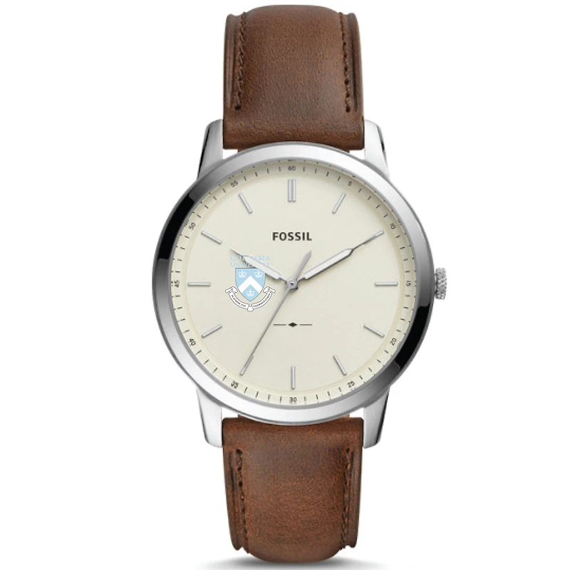 Men's Fossil Silver Columbia University The Minimalist Brown Leather Watch