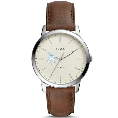 Men's Fossil  Silver Columbia University The Minimalist Brown Leather Watch