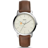 Men's Fossil  Silver Culinary Institute of America Steels The Minimalist Brown Leather Watch